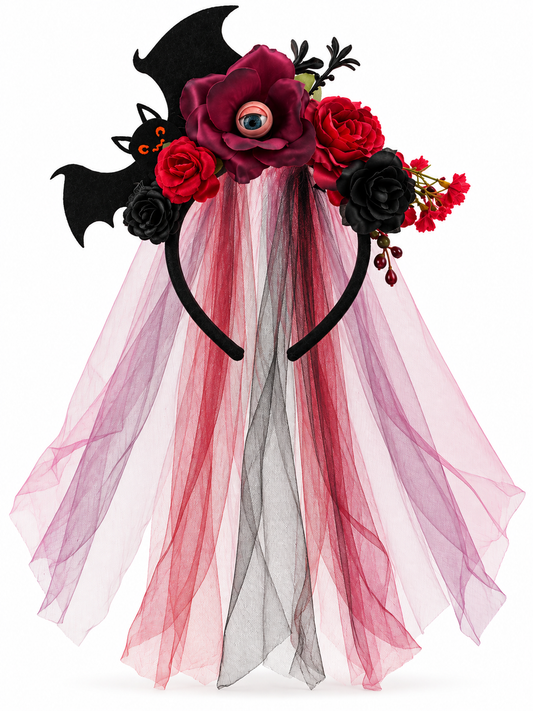 Spooky Bat & Rose Halloween Headband with Moving Doll’s Eye 🖤🌹