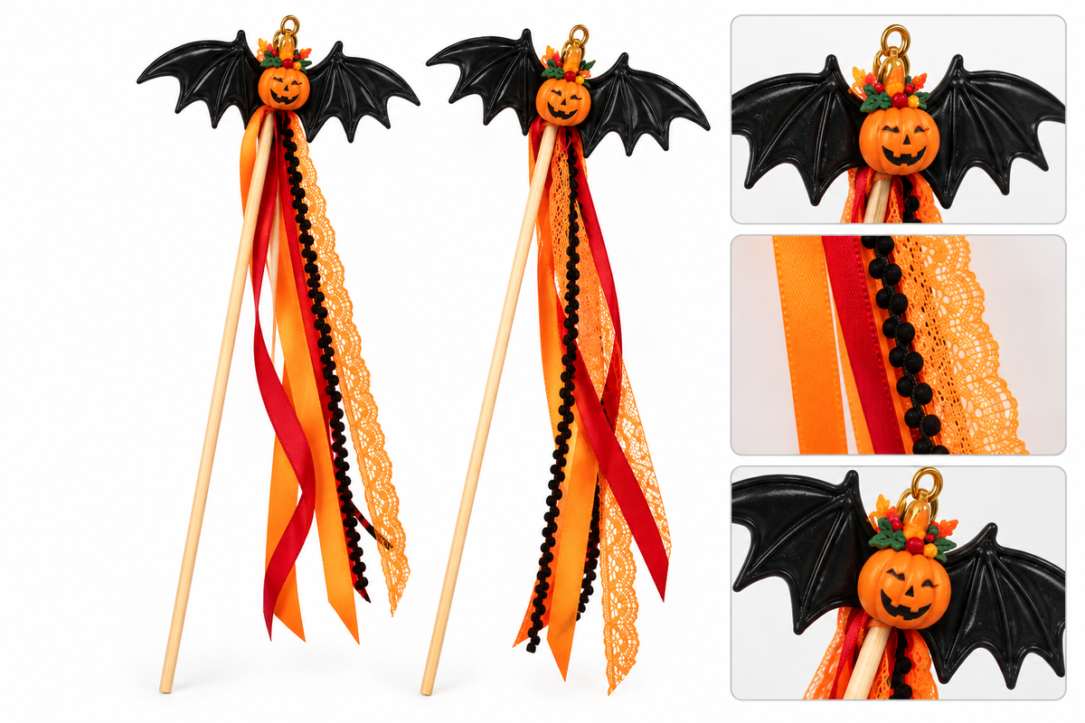 Halloween Bat & Pumpkin Ribbon Wands 🦇🎃
