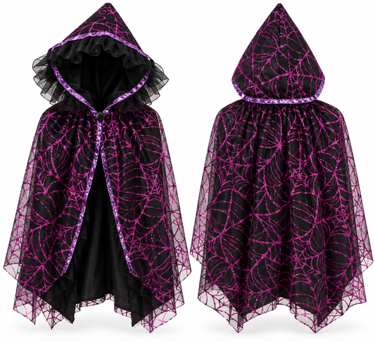 🕷️ Midnight Magic Glitter Spiderweb Halloween Cape 💜