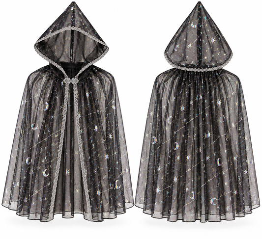 🌙 Midnight Moon & Stars Magical Halloween Cape ✨🖤