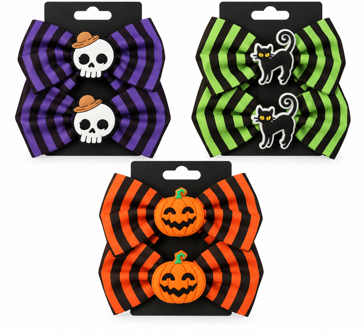 Halloween Striped Hair Bows – Set of 2 👻🖤