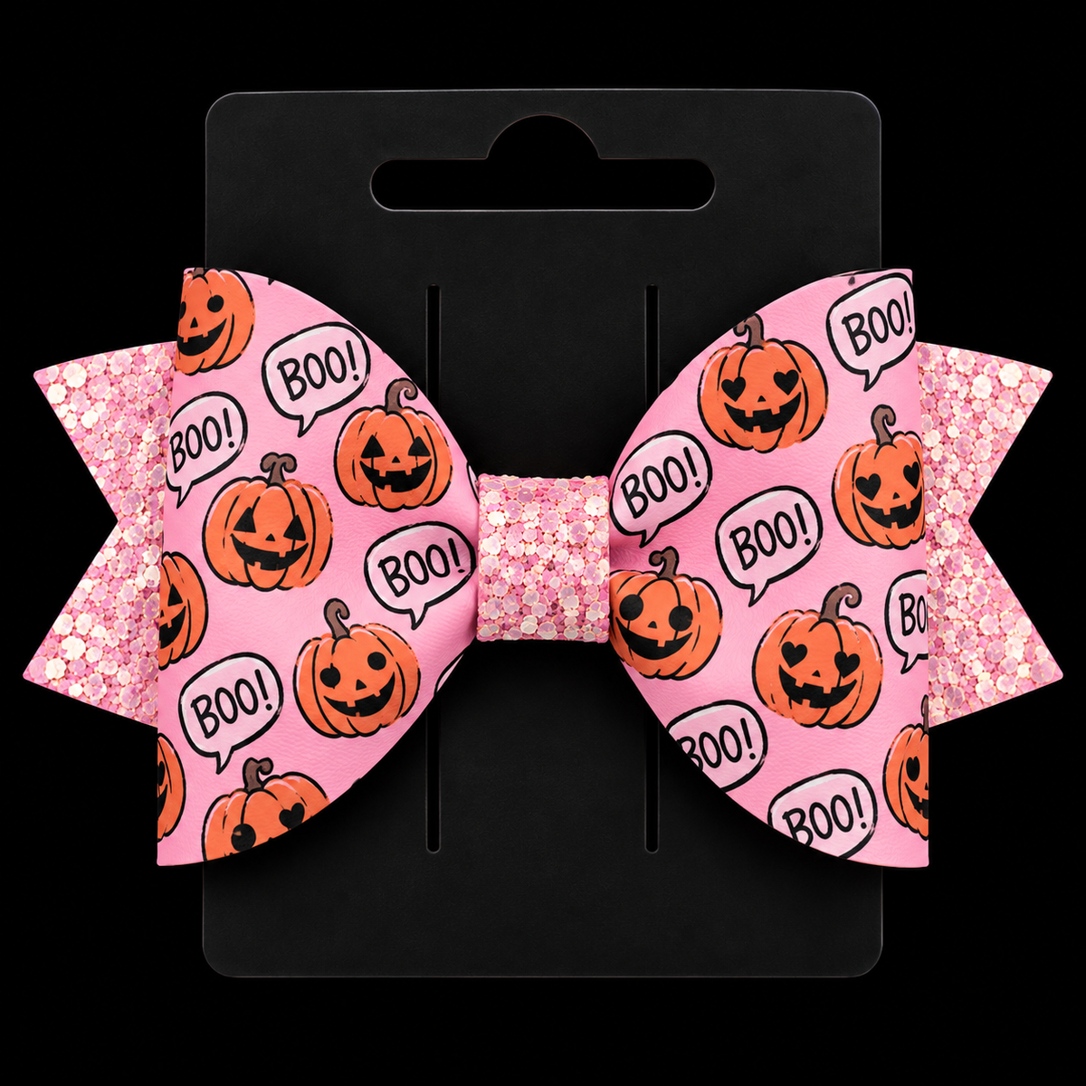 Pink Pumpkin Boo Halloween Glitter Hair Bows 🎃🩷✨
